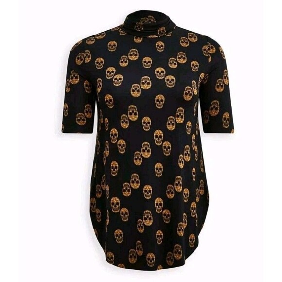 Torrid Super Soft Tunic Top Size 1X Black Skull Heads Mock Neck 3/4 Sleeve New - Picture 4 of 5